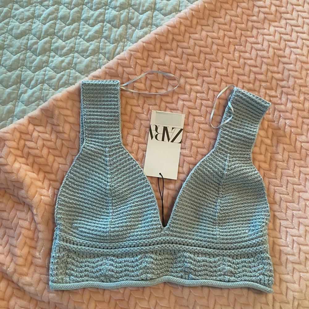 Zara Sky Blue Knit V-Neck Bralette